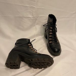 Black Lace Up Heeled Hiker Boot